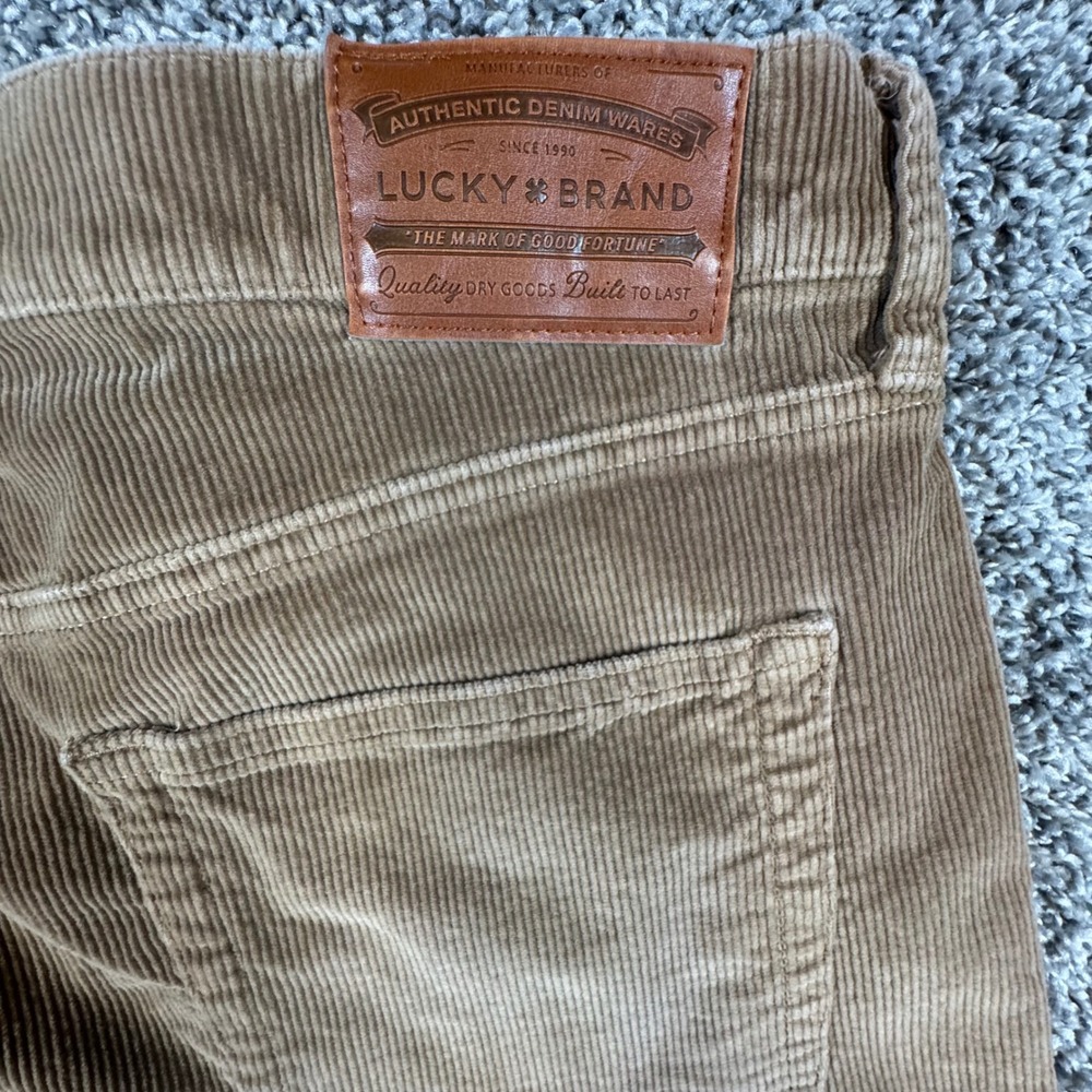 Lucky Brand 121 Slim Straight Mens 38x32 Tan Brown Corduroy Casual Pants
